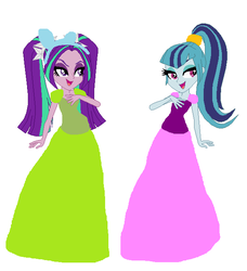 Size: 592x650 | Tagged: safe, artist:rainbowkombat, artist:selenaede, aria blaze, sonata dusk, equestria girls, g4, anastasia tremaine, base used, base:selenaede, cinderella, clothes, crossover, disney, dress, drizella tremaine, green dress, pink dress