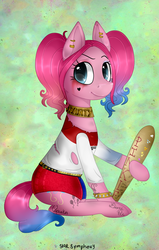 Size: 589x929 | Tagged: safe, artist:starsymphonystela, pinkie pie, g4, clothes, crossover, dc comics, female, harley quinn, pinkamena diane pie, solo, suicide squad