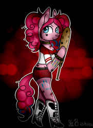 Size: 362x500 | Tagged: safe, artist:starsymphonystela, pinkie pie, g4, clothes, cosplay, costume, crossover, dc comics, female, harley quinn, midriff, pinkamena diane pie, pinkie quinn, short shirt, solo