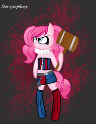 Size: 677x869 | Tagged: safe, artist:starsymphonystela, pinkie pie, g4, belly button, clothes, cosplay, costume, crossover, dc comics, female, harley quinn, midriff, pinkie quinn, ruff (clothing), solo