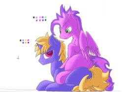 Size: 1021x768 | Tagged: safe, artist:besgranichni, oc, oc only, oc:sweet strokes, pegasus, pony, unicorn, butt, evil smile, looking at you, plot, sitting, smiling
