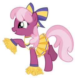 Size: 3000x3070 | Tagged: safe, artist:sollace, cheerilee, pony, g4, the cart before the ponies, .svg available, bottomless, cheerileeder, cheerleader, clothes, cute, female, hair bow, high res, partial nudity, pleated skirt, pom pom, raised hoof, show accurate, simple background, skirt, solo, transparent background, vector