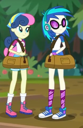 Size: 332x508 | Tagged: safe, screencap, bon bon, dj pon-3, sweetie drops, vinyl scratch, equestria girls, g4, my little pony equestria girls: legend of everfree, background human, clothes, converse, legs, shoes, sneakers