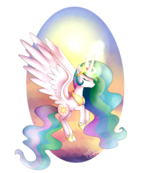 Size: 2300x2800 | Tagged: safe, artist:konnyart, princess celestia, g4, eyes closed, female, flying, high res, magic, solo