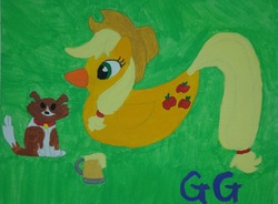 Size: 1632x1200 | Tagged: safe, artist:galaxygoddess, applejack, winona, bird, duck, g4, canvas, painting, species swap