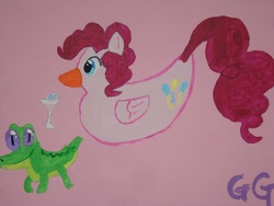 Size: 1632x1224 | Tagged: safe, artist:galaxygoddess, gummy, pinkie pie, bird, duck, g4, canvas, painting, species swap