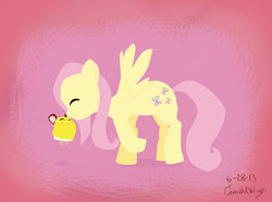 Size: 1024x760 | Tagged: safe, artist:kamy2425, fluttershy, pegasus, pony, g4, :3, crossover, cute, eyes closed, female, hamtaro, mare, nuzzling, penelope, pink background, raised hoof, shyabetes, simple background, smiling, spread wings