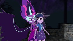 Size: 1344x756 | Tagged: safe, artist:chatterbeast, sci-twi, twilight sparkle, equestria girls, g4, my little pony equestria girls: legend of everfree, 3d, gmod, midnight sparkle, ponytail, scene interpretation