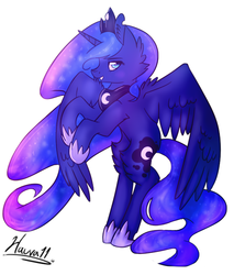Size: 552x647 | Tagged: safe, artist:hauva11, princess luna, g4, ear fluff, female, rearing, simple background, solo, spread wings