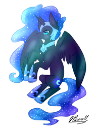 Size: 700x900 | Tagged: safe, artist:hauva11, nightmare moon, g4, ear fluff, female, simple background, sitting, solo, spread wings, wavy mouth