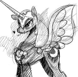 Size: 813x801 | Tagged: safe, artist:archeryves, nightmare moon, g4, female, grayscale, monochrome, solo