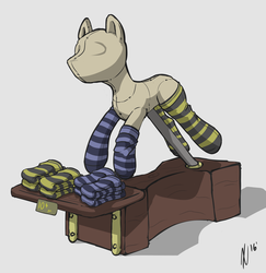 Size: 2500x2573 | Tagged: safe, artist:dombrus, oc, oc only, oc:socks, clothes, display, high res, mannequin, socks, story included, striped socks