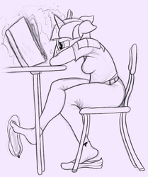 Size: 1001x1200 | Tagged: safe, artist:fetishsketches, twilight sparkle, anthro, plantigrade anthro, g4, barefoot, bored, clothes, feet, female, fetish, flats, foot fetish, footprint, monochrome, reading, shoe dangle, shoe dangling, shoes, simple background, sitting, sketch