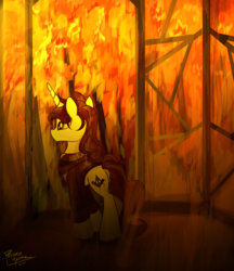 Size: 2244x2592 | Tagged: safe, artist:pedrohander, oc, oc only, oc:gray compass, pony, unicorn, arson, fire, high res, solo