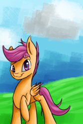Size: 2000x3000 | Tagged: safe, artist:xskytheartist, scootaloo, g4, 30 minute art challenge, female, high res, raised hoof, solo
