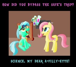 Size: 928x815 | Tagged: safe, artist:infernaldalek, fluttershy, lyra heartstrings, g4, betrayal at house on the hill, goggles