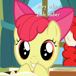 Size: 508x508 | Tagged: safe, screencap, apple bloom, twist, earth pony, pony, g4, the cart before the ponies, adorabloom, animated, clapping, credits, cute, eye shimmer, female, josh haber, ponyville schoolhouse