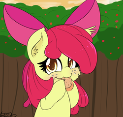 Size: 2000x1902 | Tagged: safe, artist:freefraq, apple bloom, earth pony, pony, g4, adorabloom, cookie, cute, diabetes, ear fluff, female, filly, foal, food, freefraq is trying to murder us, nom, solo, weapons-grade cute