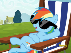 Size: 1011x759 | Tagged: safe, screencap, rainbow dash, pony, g4, the cart before the ponies, discovery family logo, female, mare, solo, sunglasses