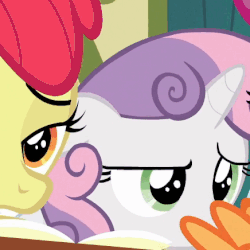 Size: 436x436 | Tagged: safe, screencap, apple bloom, scootaloo, sweetie belle, earth pony, pony, g4, the cart before the ponies, animated, blinking, female, ponyville schoolhouse
