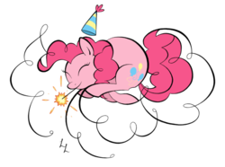 Size: 600x446 | Tagged: safe, artist:luckylines, pinkie pie, g4, female, fireworks, hat, party hat, simple background, solo, transparent background