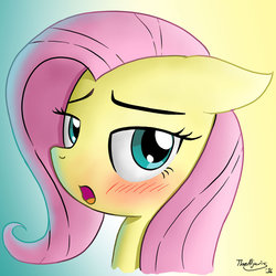 Size: 1024x1024 | Tagged: safe, artist:thealjavis, fluttershy, g4, bedroom eyes, blushing, bust, female, gradient background, open mouth, portrait, solo