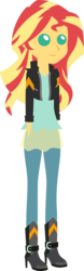 Size: 670x2136 | Tagged: safe, artist:kingdark0001, sunset shimmer, equestria girls, g4, clothes, cute, female, high heel boots, leather jacket, pants, pointy people, simple background, smiling, solo, transparent background