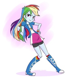 Size: 1029x1130 | Tagged: safe, artist:lamar_bone, derpibooru exclusive, rainbow dash, human, equestria girls, g4, cute, dashabetes, female, hand on hip, looking at you, smiling, solo