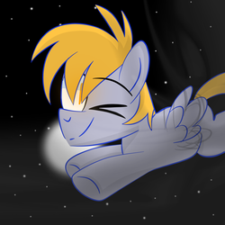 Size: 2000x2000 | Tagged: safe, artist:saveraedae, crackle pop, g4, the cart before the ponies, cute, flying, high res, moon, night, one eye closed, stars, wink