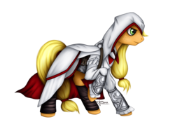 Size: 3508x2480 | Tagged: safe, alternate version, artist:puggie, applejack, g4, assassin, assassin's creed, ezio auditore, female, high res, simple background, solo, transparent background, video game