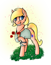 Size: 1431x1821 | Tagged: safe, artist:speed-chaser, oc, oc only, oc:lemon lou, earth pony, pony, bracelet, clothes, flower, gift art, jewelry, simple background, solo, transparent background
