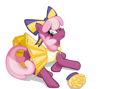 Size: 1404x1014 | Tagged: safe, artist:sallycars, cheerilee, earth pony, pony, g4, the cart before the ponies, butt, cheerileeder, cheerleader, female, flowerbutt, mare, plot, pom pom, solo