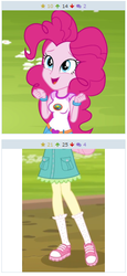 Size: 258x560 | Tagged: safe, screencap, fluttershy, pinkie pie, derpibooru, equestria girls, g4, my little pony equestria girls: legend of everfree, clothes, female, juxtaposition, legs, meta, pictures of legs, skirt