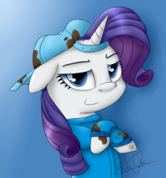 Size: 1863x2000 | Tagged: safe, artist:pucksterv, rarity, pony, unicorn, g4, the cart before the ponies, bust, clothes, crossed arms, female, mare, solo