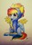 Size: 1896x2637 | Tagged: safe, artist:lupiarts, rainbow dash, spitfire, pony, g4, blushing, clothes, colored pencil drawing, costume, female, hoodie, solo, traditional art