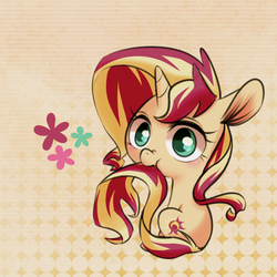 Size: 530x530 | Tagged: safe, artist:phyllismi, sunset shimmer, pony, unicorn, g4, chibi, cute, female, mare, shimmerbetes, solo, tail bite, weapons-grade cute