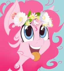 Size: 900x1000 | Tagged: dead source, safe, artist:crashie7, pinkie pie, earth pony, pony, g4, female, flower, solo, tongue out