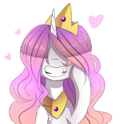 Size: 1280x1248 | Tagged: safe, artist:magnaluna, princess celestia, pony, g4, alternate hairstyle, bust, cewestia, cute, female, filly, hair over eyes, heart, jewelry, mare, pink mane, pink-mane celestia, raised hoof, regalia, simple background, smiling, solo, white background, younger