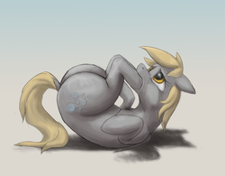 Size: 1280x1000 | Tagged: safe, artist:difetra, derpy hooves, pegasus, pony, g4, autocannibalism, bubble butt, butt, dock, female, fetish, flexible, floppy ears, frontbend, gradient background, hoof fetish, hoof in mouth, on back, ouroboros, plot, solo, vore