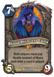 Size: 400x573 | Tagged: safe, artist:dracojayproduct, princess luna, alicorn, pony, comic:lunar isolation, g4, card, crossover, female, hearthstone, legendary, solo, trading card, trading card game, warcraft