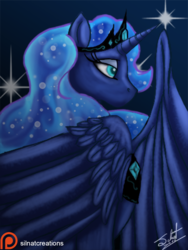 Size: 962x1280 | Tagged: safe, artist:silnat, princess luna, g4, bust, female, patreon, patreon logo, portrait, signature, solo