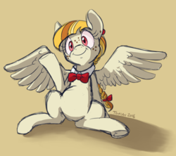 Size: 900x800 | Tagged: safe, artist:tehflah, oc, oc only, oc:high note, pegasus, pony, bowtie, cute, ginger, redhead, sitting, solo