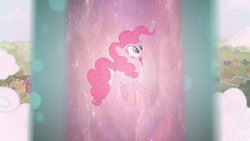Size: 1920x1080 | Tagged: safe, pinkie pie, earth pony, pony, g4, cloud, female, glowing, hyperspace, mare, multeity, open mouth, ponyville, rainbow, smiling, solo, space, stars, too much pink energy is dangerous, universe, void, wat