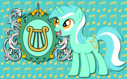 Size: 2560x1600 | Tagged: safe, artist:alicehumansacrifice0, lyra heartstrings, pony, unicorn, g4, abstract background, coat of arms, female, heraldry, mare, solo, wallpaper