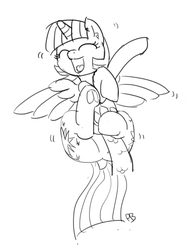 Size: 1280x1650 | Tagged: safe, artist:pabbley, spike, twilight sparkle, alicorn, pony, g4, 30 minute art challenge, dock, laughing, monochrome, offscreen character, on back, open mouth, sketch, tickling, twilight sparkle (alicorn), underhoof
