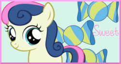 Size: 407x216 | Tagged: safe, artist:alicehumansacrifice0, bon bon, sweetie drops, g4, candy, female, filly, food, signature, solo