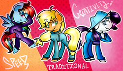 Size: 1024x599 | Tagged: dead source, safe, artist:artypaints, applejack, rainbow dash, rarity, earth pony, pegasus, pony, unicorn, g4, the cart before the ponies, trio