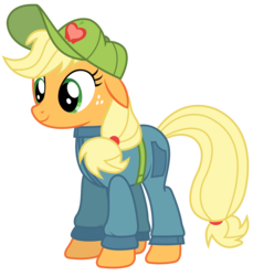 Size: 2166x2363 | Tagged: safe, artist:sketchmcreations, applejack, g4, the cart before the ponies, clothes, coveralls, female, floppy ears, hat, high res, jumpsuit, simple background, solo, transparent background, vector