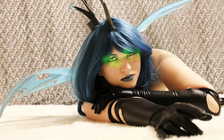 Size: 1280x800 | Tagged: safe, artist:flitzichen, queen chrysalis, human, g4, clothes, cosplay, costume, glowing eyes, irl, irl human, photo, solo