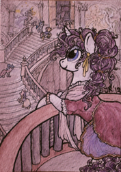 Size: 275x388 | Tagged: safe, artist:silverybeast, rarity, g4, clothes, dress, solo focus, theater, traditional art